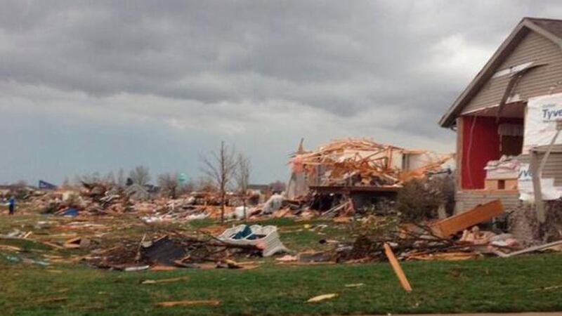 Tornado damage in Washington, Illinois, yesterday. A large tornado was observed near Washington, about 230km southwest of Chicago. Photograph: Reuters/Alexandra Sutter/WMBD.com