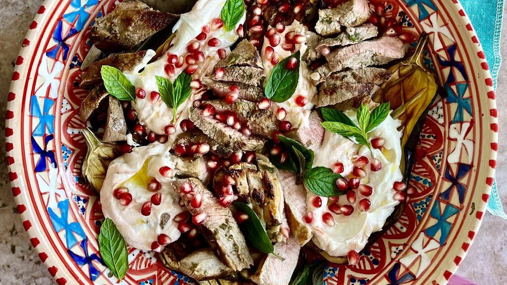 Delicious: Lamb steaks with aubergine and tahini yogurt