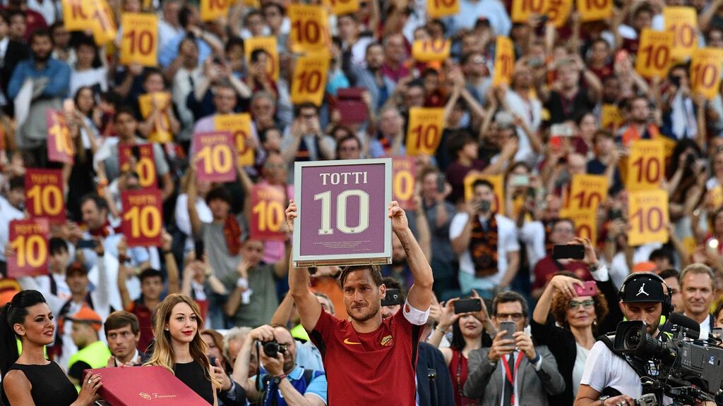 Francesco Totti made his final appearance for Roma against Genoa on Sunday. Photograph: Vincenzo Pinto/AFP