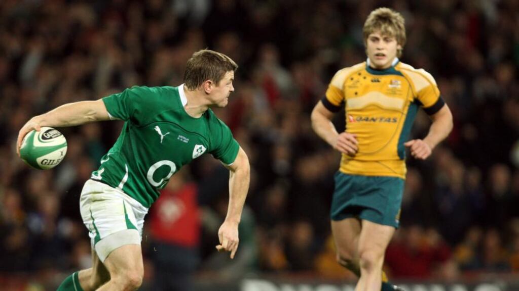 Brian O’Driscoll celebrates scoring a try during the game against Australia at Croke Park in November 2009. Photograph: James Crombie/Inpho