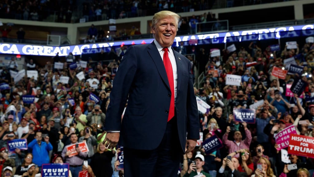 Republican presidential candidate Donald Trump at a campaign rally on Friday in Hershey, Pennsylvania. Photograph: Evan Vucci/PA