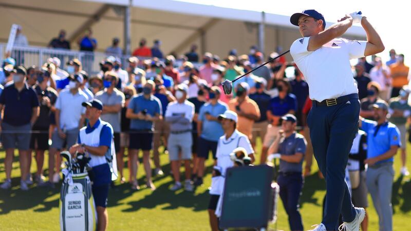 Sergio Garcia of Spain drives from the 18th tee during the first round of The Players Championship at TPC Sawgrass in Ponte Vedra Beach, Florida. Photograph: Mike Ehrmann/Getty Images