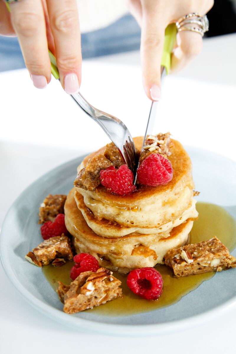 Holly White's vegan pancakes with maple fudge pieces