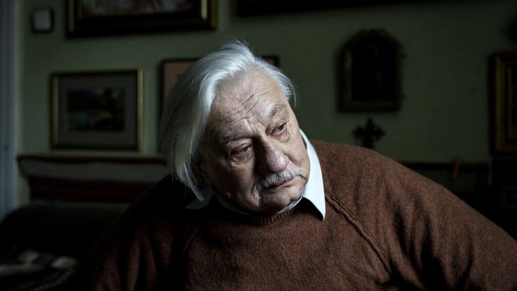 The poet Ihor Kalynets (83) at his home in Lviv, Ukraine. Kalynets spent a lifetime resisting Soviet domination. Now, he says, he’s not going anywhere. Photograph: Ivor Prickett/New York Times
