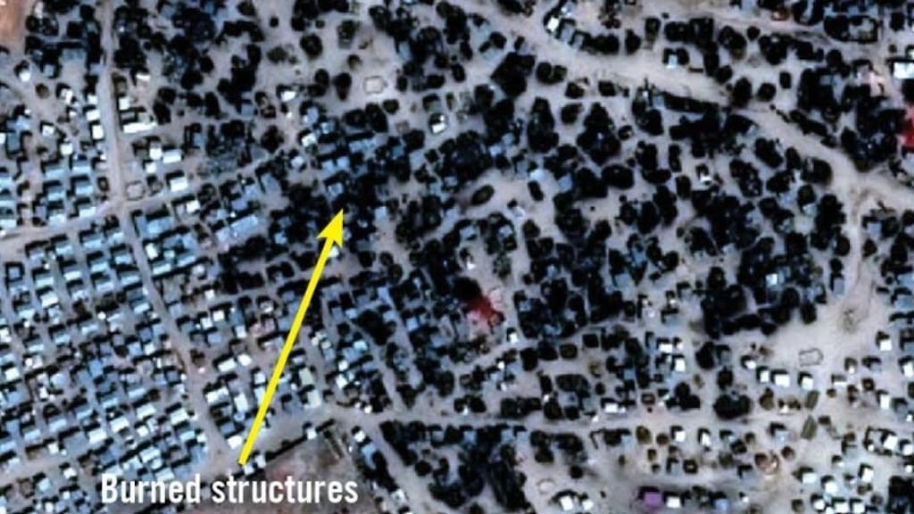 A satellite image of the town of Rann in northeast Nigeria showing the structures burned down by Boko Haram in a recent attack Photograph: Amnesty Internation Nigeria/Twitter