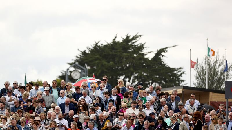 The crowd at the parade ring on day two of the Galway Races. Photograph: Ben Brady/Inpho
