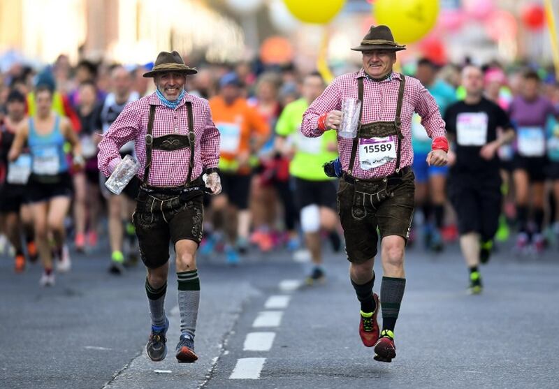 Sven Peemoeller and Jens-Peter Wrage from Germany during the 2018 Dublin Marathon.