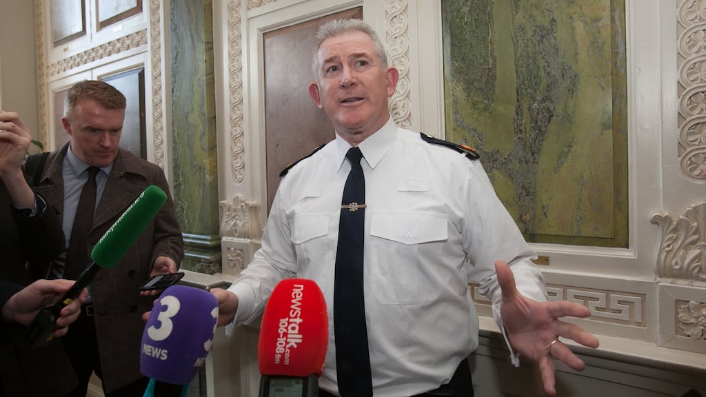 Assistant Commissioner Pat Leahy speaks to the media at the Department of Justice following the conviction of Eamon Cumberton for the murder of Michael Barr at the Sunset House pub. Photograph: Gareth Chaney Collins