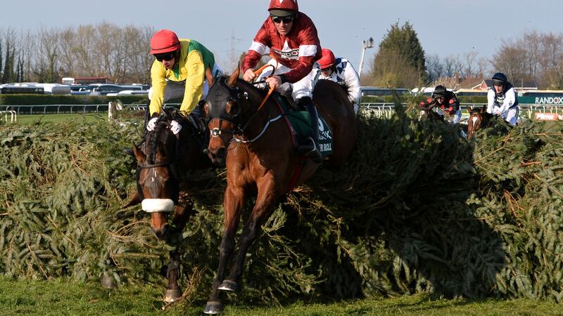 Tiger Roll and jockey Davy Russell on the way to winning back-to-back Grand National titles at Aintree. Photograph: Peter Powell/Reuters