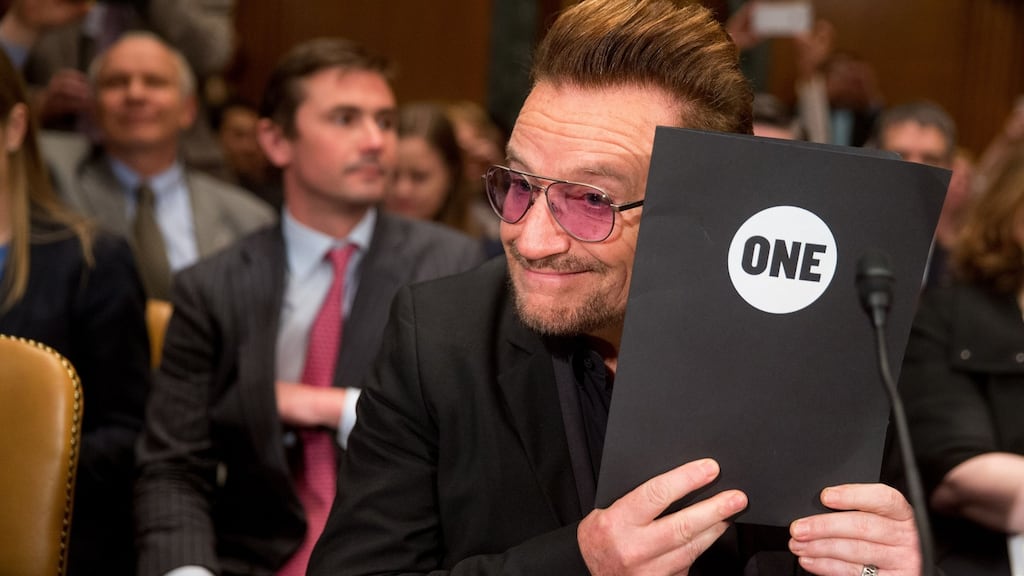 Bono prepares to testify on Capitol Hill in Washington. He said the refugee crisis in Europe ‘has moved from practical to existential. Photograph: Andrew Harnik/AP