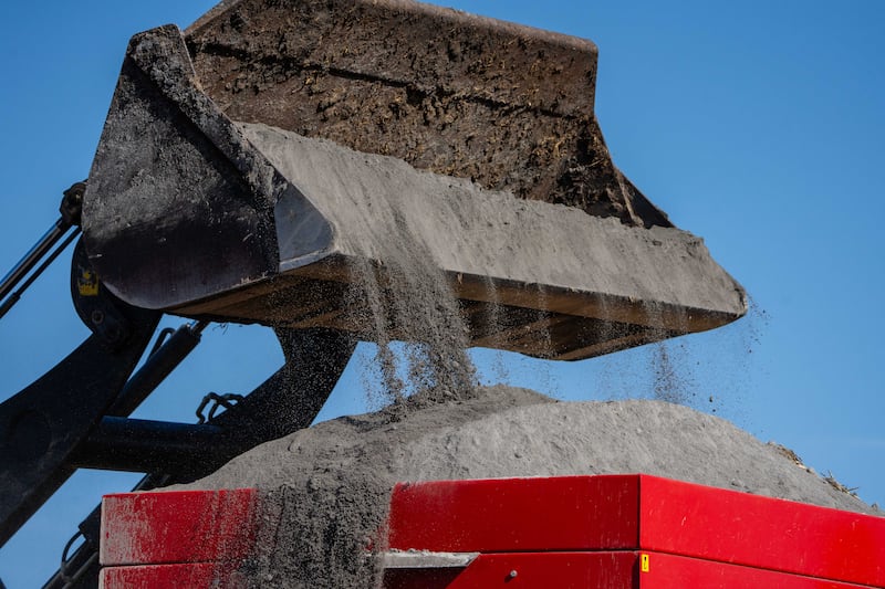 Using ground limestone and crushed concrete to capture CO2 and provide benefits to agriculture by adjusting soil pH levels. Photograph: Declan Colfer