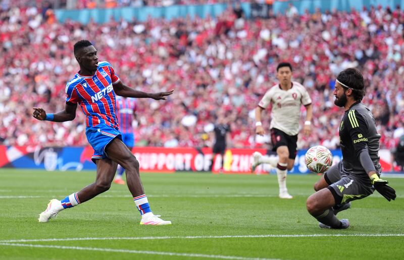 Crystal Palace's Ismaila Sarr scores his side's second goal past Liverpool goalkeeper Alisson Becker. Photograph: John Walton/PA Wire