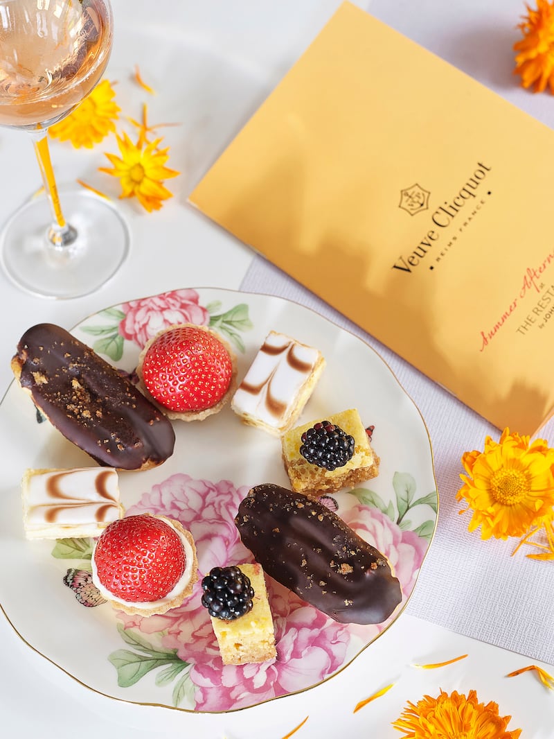 The Veuve Clicquot summer afternoon tea at The Restaurant by Johnnie Cooke, in Brown Thomas, Grafton Street, Dublin 2 costs between ¤47.50 and ¤75.