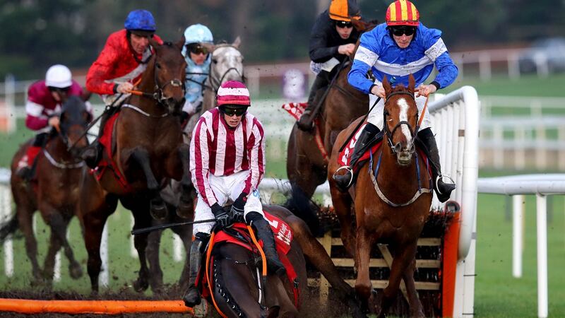 Bryan Cooper falls onboard Coeur Sublime at Leopardstown Racecourse, Co Dublin. Photograph: ©Inpho/Ryan Byrne