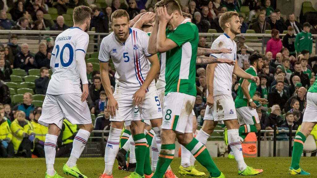 Republic of Ireland’s Kevin Doyle reacts to a missed chance during the 1-0 defeat to Iceland. Photograph: Morgan Treacy/Inpho
