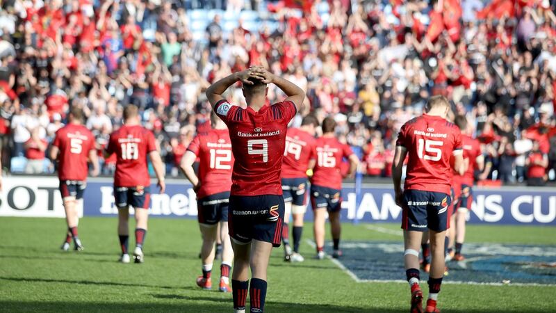 Munster’s Conor Murray stands dejected after the Champions Cup loss to Saracens. Photo: Dan Sheridan/Inpho