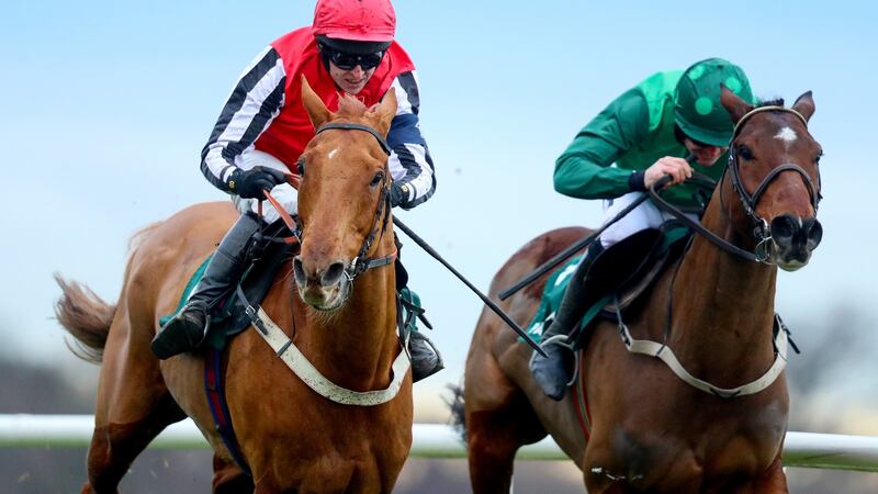 Mark Walsh on Simply Ned beats Ruby Walsh on FootPad. Photograph: Oisin Keniry/Inpho