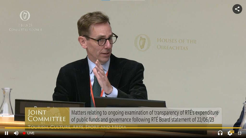 Broadcaster Ryan Tubridy at a meeting of the Oireachtas media committee on Tuesday. Photograph: Oireachtas TV