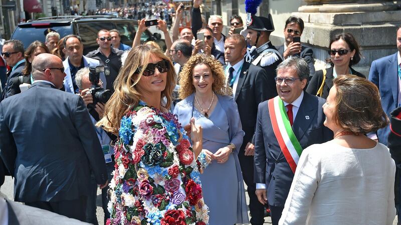Melania in a Dolce & Gabbana coat, which cost $70,000. Photograph: Giovanni Isolino/AFP/Getty Images