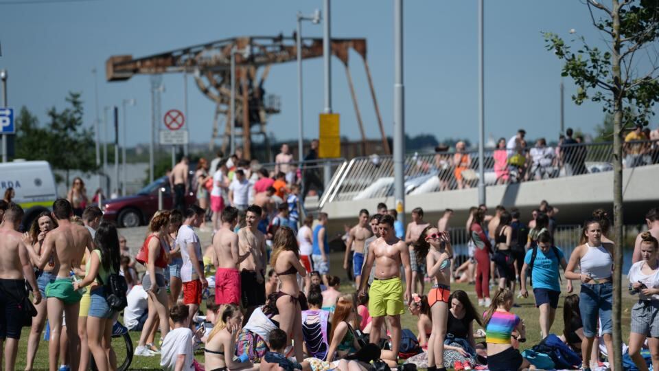 Crowds gather at the Spencer Dock area of Dublin’s Docklands. Photograph; Dara Mac Dónaill/The Irish Times
