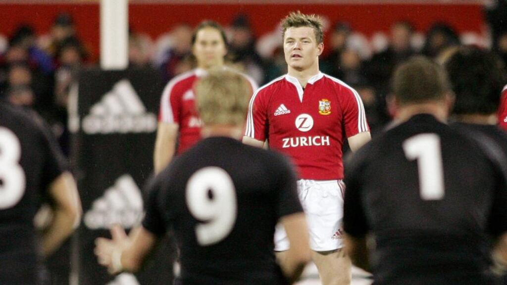 Lions captain Brian O’Driscoll  eyes up the New Zealand All Black haka before  the ill-fated first Test match in Christchurch in  2005.