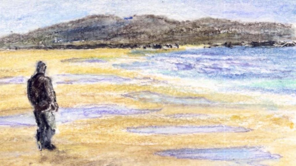 Mweelrea: the first autumn flood in the mountain river snatches at sand on its curve to the waves, mixing old grains with freshly worn ones. Illustration: Michael Viney