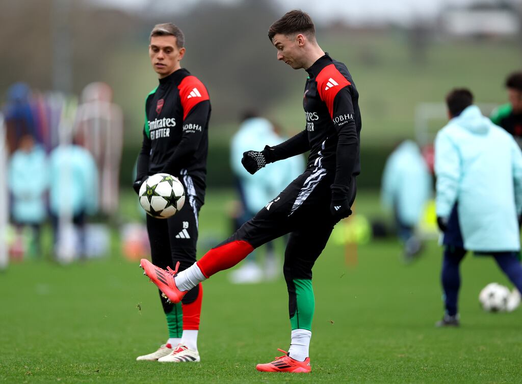 Kieran Tierney controls the ball during an Arsenal training session on Tuesday ahead of the Champions League game against Monaco at the Emirates Stadium on Wednesday night. Photograph: Harry Murphy/Getty Images)