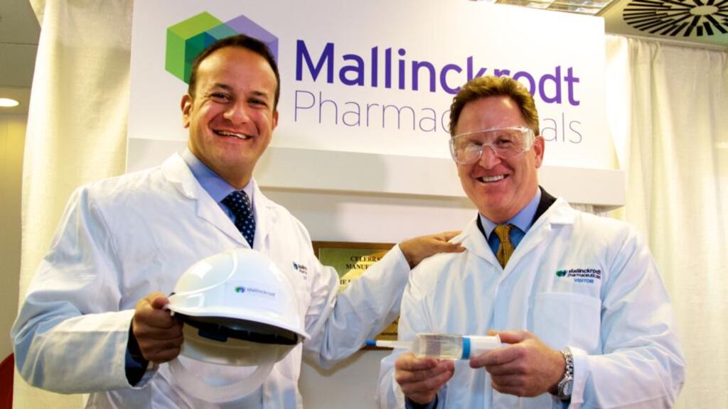 Minister for Health Leo Varadkar pictured with Mallinckrodt chief executive Mark Trudeau at an earlier announcement by the company