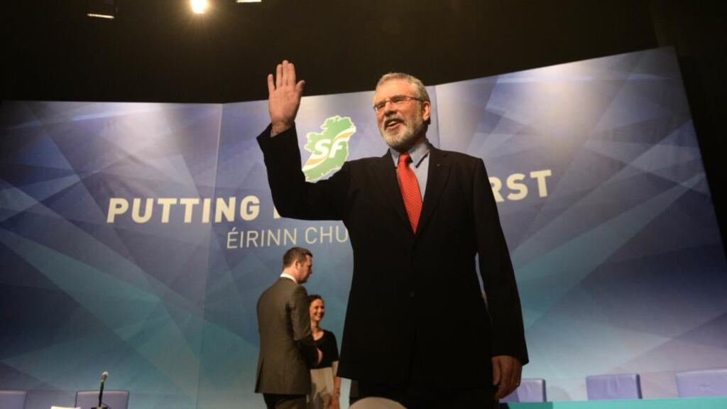 Sinn Féin president Gerry Adams said in his  ardfheis speech  on Saturday night that  the political landscapes of the North and South of Ireland have been changed forever by the emergence of his party as a permanent “major player”. Photograph; Dara Mac Dónaill