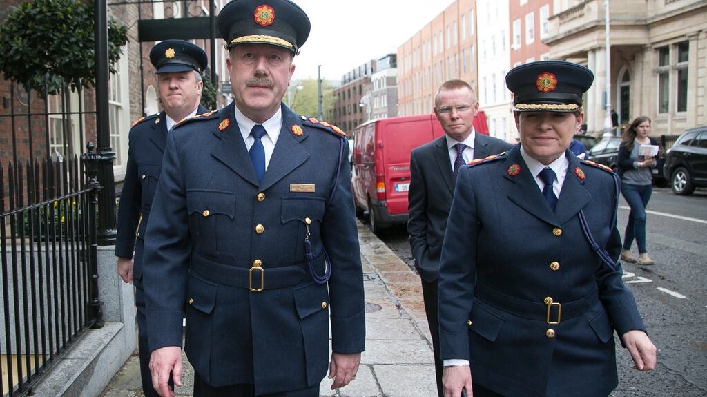 Former Garda commissioners and Martin Callinan (centre) and Noirin O’ Sullivan pictured in 2013. File photograph: Collins