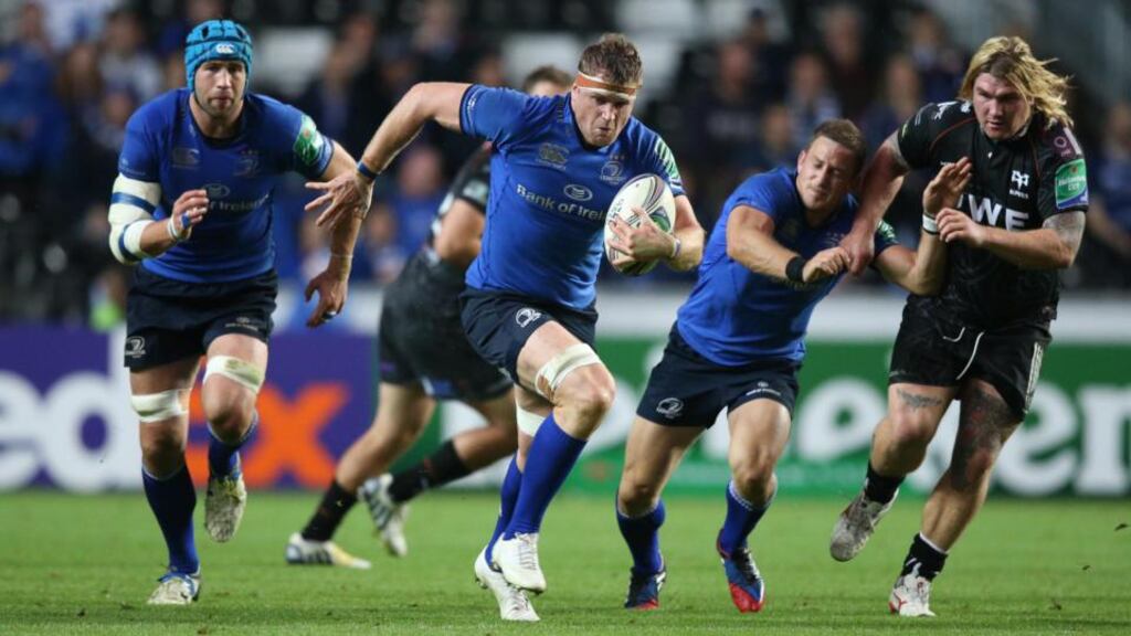Leinster’s Jamie Heaslip in action against Ospreys in their previous Heineken Cup Pool One game last October. Photograph: Billy Stickland/Inpho
