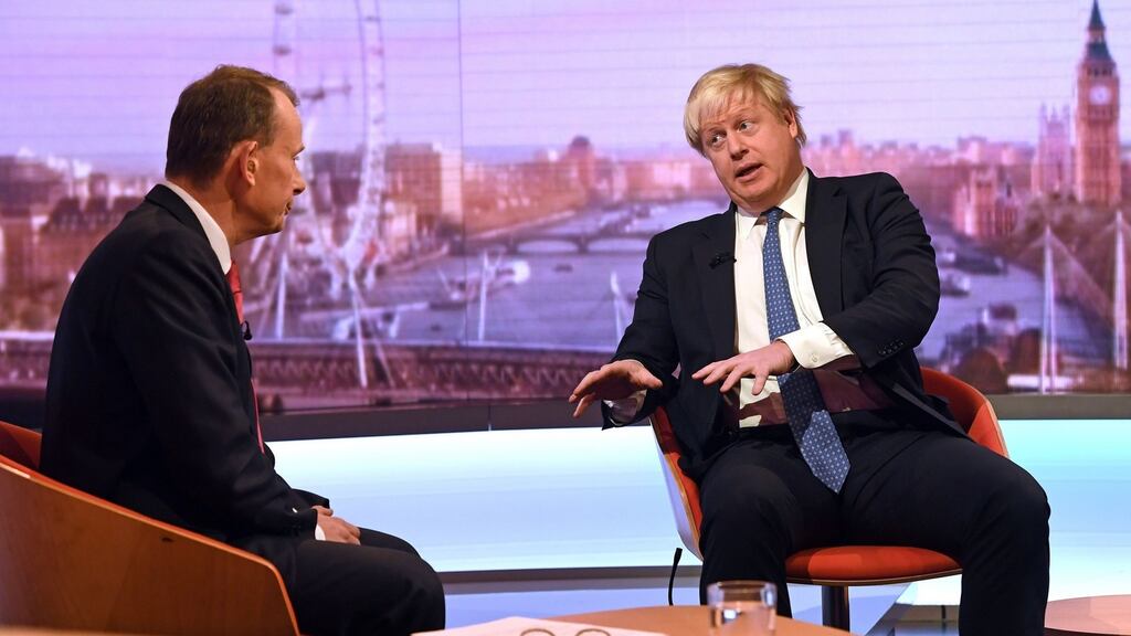 Andrew Marr  and  Boris Johnson: any continuing payments to Brussels should be limited to relatively small-scale projects, the foreign minister indicated. Photograph: Victoria Jones/PA Wire