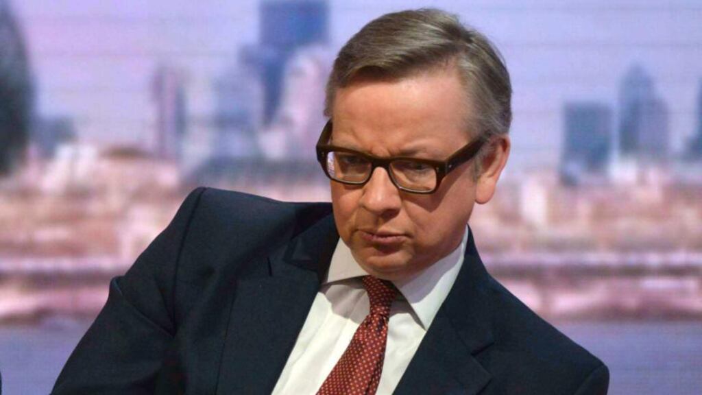 Britain’s education secretary Michael Gove during a broadcast of the Andrew Marr Show at the BBC studios in London yesterday