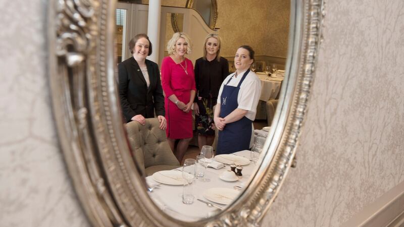 General manager and sommelier Bláithín McCabe, Amelda Maguire, wife of Neven Maguire, office manager Andrea Doherty and head chef Carmel McGirr at MacNean House & Restaurant. Photograph: Alan Betson