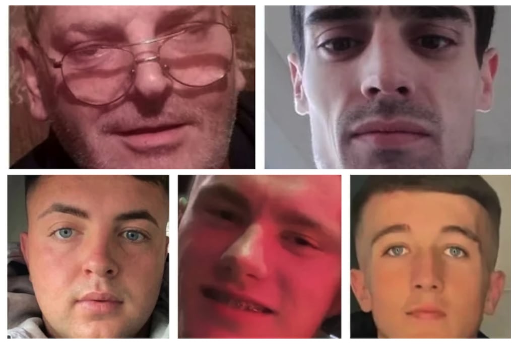 Top: Mark McMahon (55) and his son Mark Keogh (33); Bottom: Sean Conroy (21), Kian Walshe (22) and Braxton Rice (21)