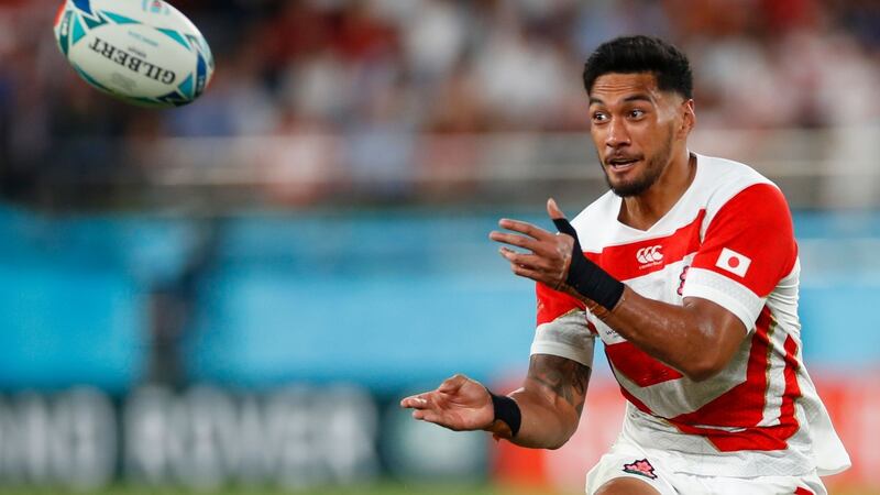 Japan centre Timothy Lafaele in action during the Rugby World Cup Pool A match against Russia at the Tokyo stadium. Photograph: Odd Andersen/AFP/Getty Images