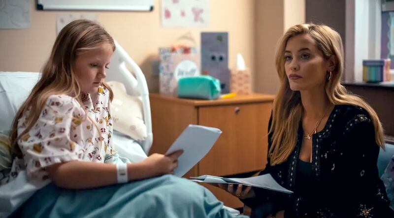 On screen: Erin Ainsworth and Laura Whitmore on the set of A Mother for an Hour. Photograph courtesy of The Number 44