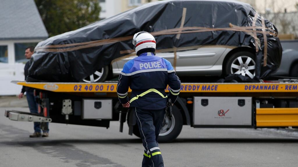 The abandoned Peugeot of Sebastien Troadec, which was found in Saint-Nazaire, France on March 2nd. Sebastian Troadec’s brother-in-law has confessed to killing and dismembering Troadec, his wife and their two children, according to the public prosecutor. Photograph: Reuters/Stephane Mahe