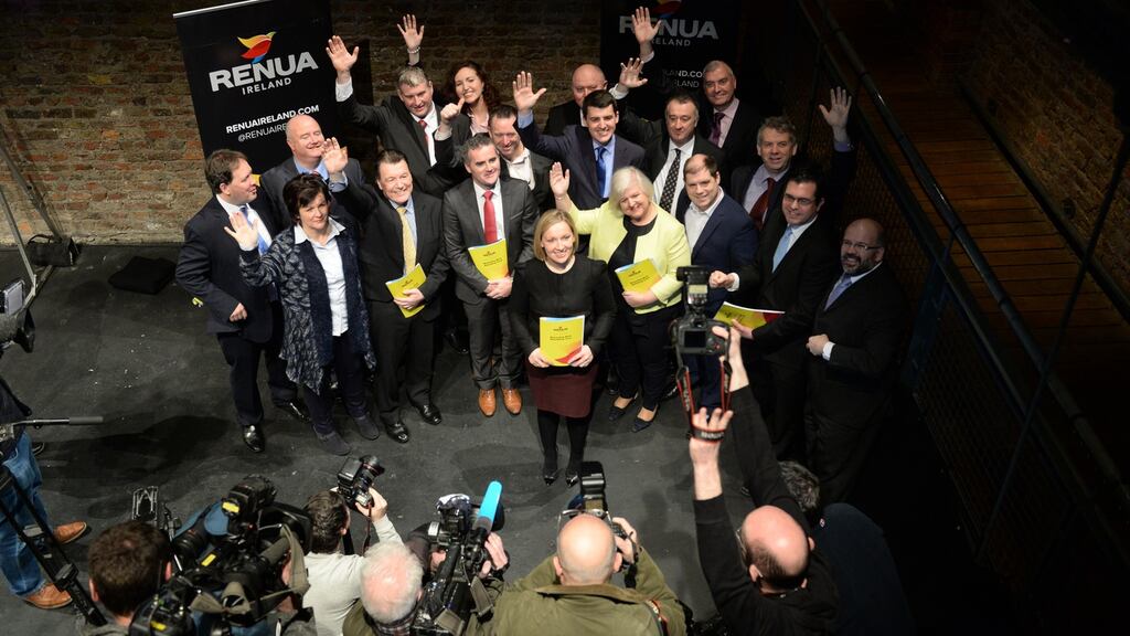 Renua leader Lucinda Creighton (centre) made her comments  at the launch of her party’s election 2016 manifesto.  Photograph: Dara Mac Donaill/The Irish Times