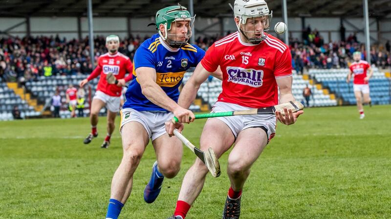 Cork’s Patrick Horgan with Cathal Barrett of Tipperary in a league match at Páirc Uí Rinn in March. Photograph: Inpho