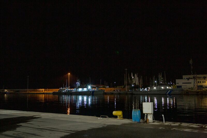 Greek coast guard ships that rescued the survivors of a migrant ship that drowned off the coast and transported the dead to the port, in Kalamata, Greece. Photograph: Eirini Vourloumis/The New York Times)