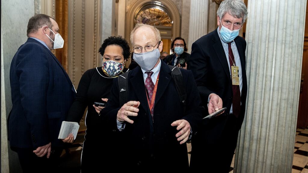 David Schoen, defence attorney for Donald Trump, departing the US Capitol in Washington on Thursday. Photograph: Stefani Reynolds/Bloomberg