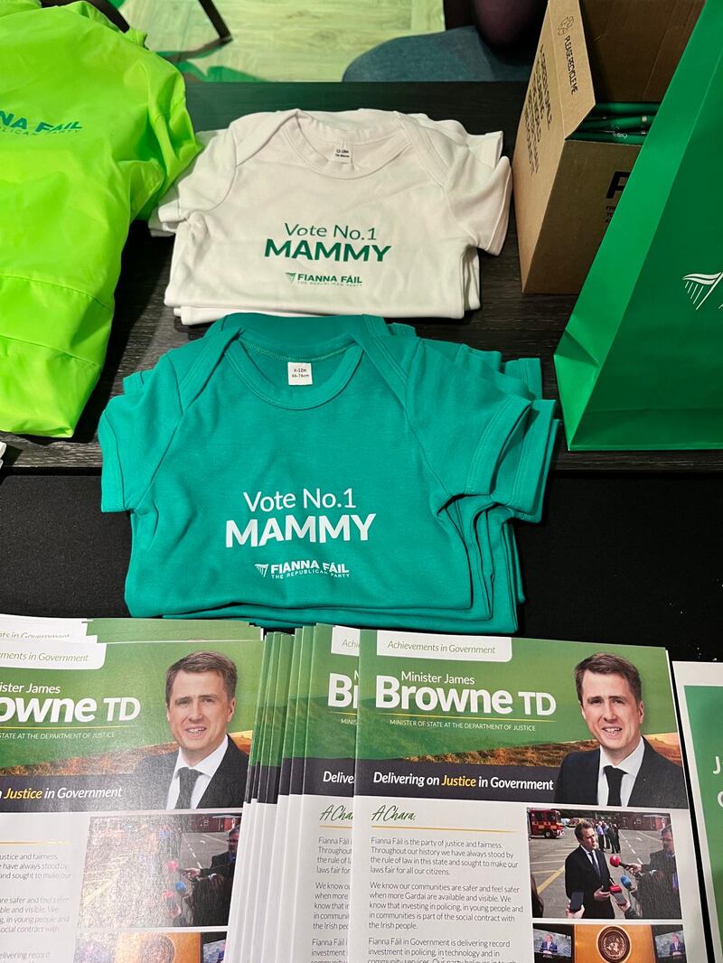 Fianna Fáil babygrows available for sale at the ardfheis