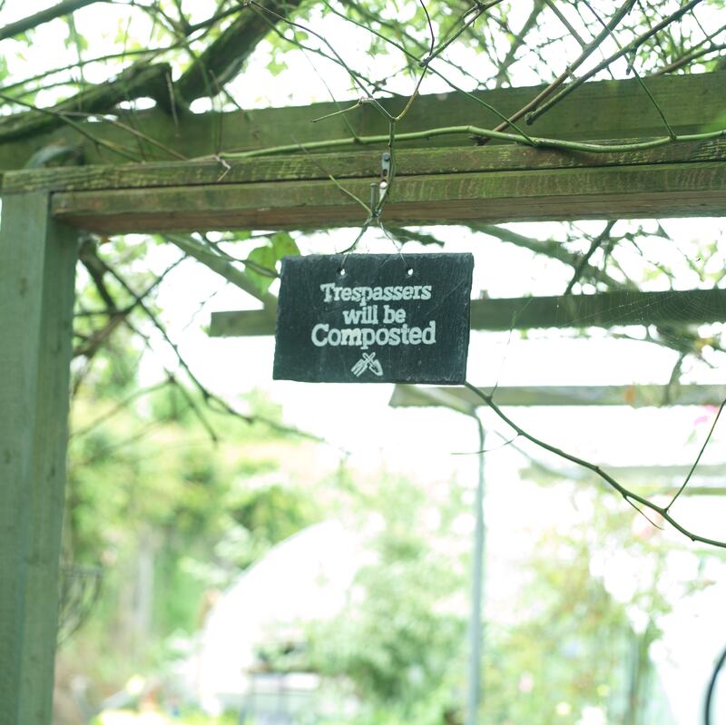 Sign in Sheppard's garden: Trespassers will be composted. Photograph: Richard Johnston