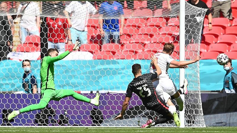 Harry Kane misses a chance during England’s win over Croatia. Photograph: Andy Rain/EPA