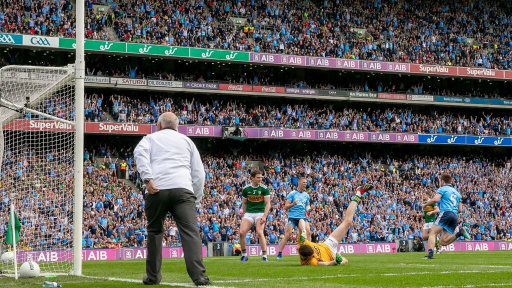 Dublin’s Jack McCaffrey celebrates scoring a goal with Paul Mannion in the All-Ireland SFC final between Dublin and Kerry at Croke Park on Sunday. Photograph: Morgan Treacy/Inpho