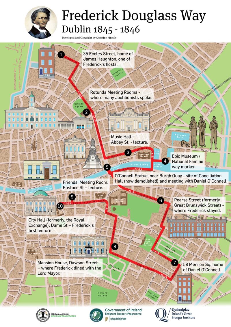 The Dublin walking trail. A Cork trail has already been launched and further trails associated with locations that Douglass visited in Belfast, Wexford and Waterford are planned.
