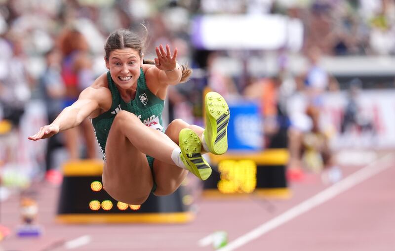 Kate O'Connor mid-air. Photograph: Martin Rickett/PA Wire