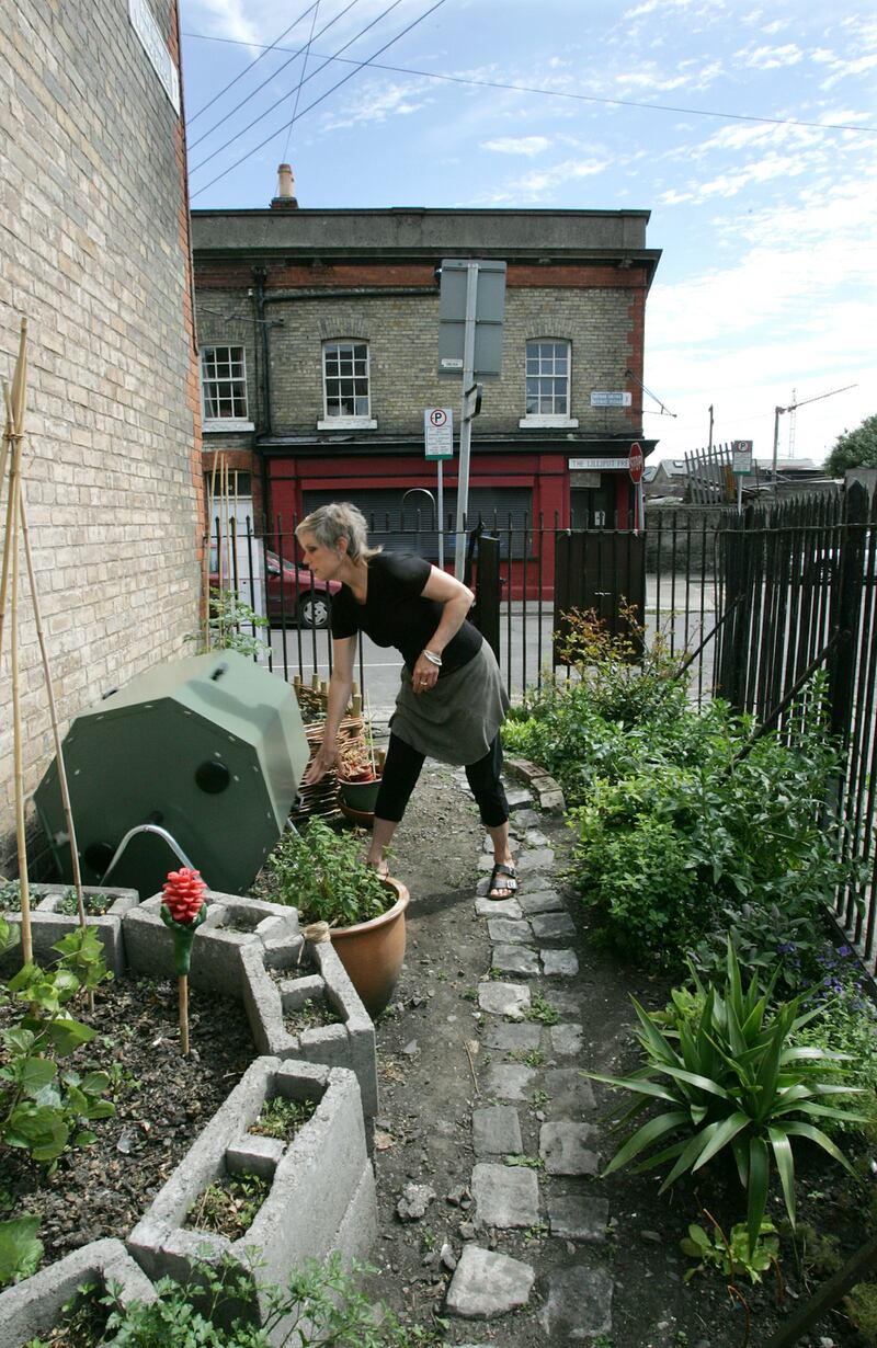 Kaethe Burt-O’Dea in the corner garden of Sitric Road, Stoneybatter. Photograph: Cyril Byrne
