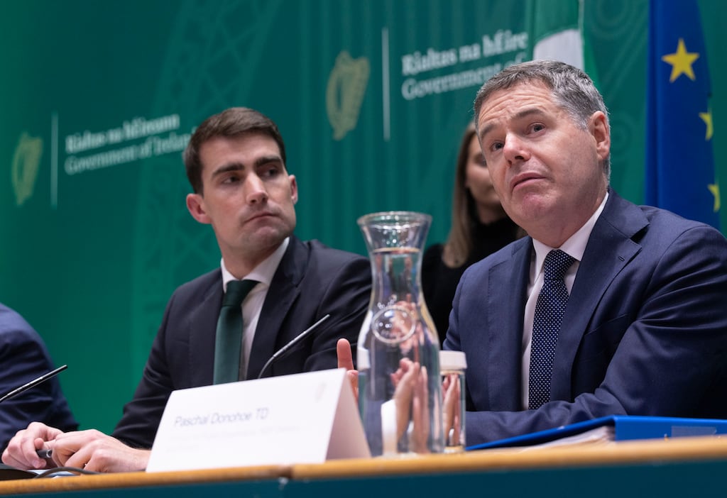 Minister for Finance Jack Chambers - in his first outing - and Minister for Public Expenditure Paschal Donohoe delivered a budget replete with tax cuts, spending rises and one-off measures to help alleviate the cost-of-living crisis. Photograph: Sam Boal/Collins